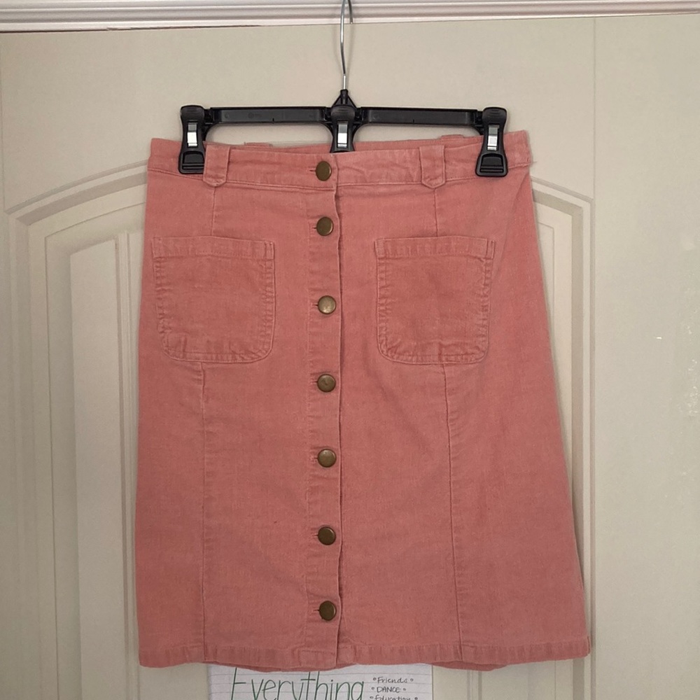Pink Corduroy Button-Up Skirt